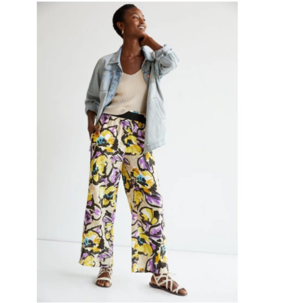 Anthropologie Maeve Pull-On Wide-Leg Pants in Purple Motif